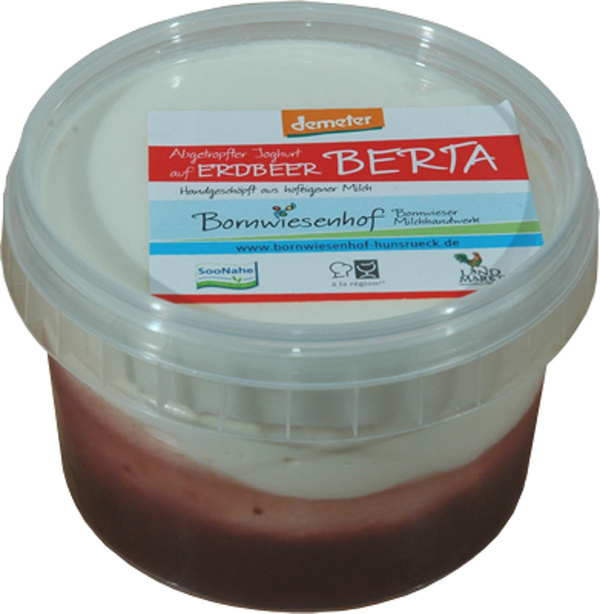 Produktfoto zu Berta, abgetropfter Jogurt auf Erdbeere, 285g