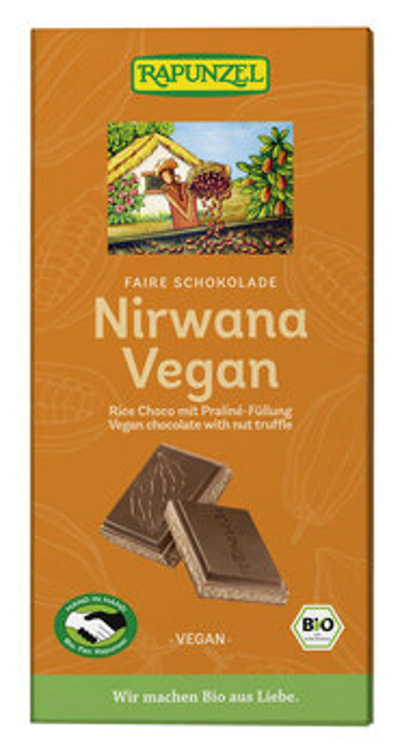 Produktfoto zu Nirwana Vegan, Rice Choco mit Praliné-Füllung, 100g