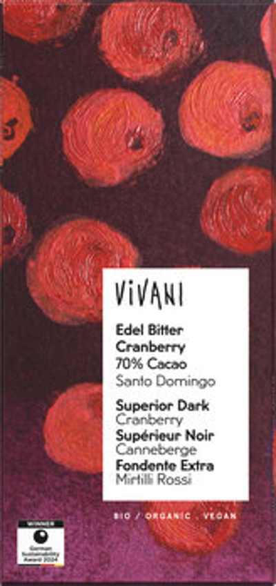 Produktfoto zu Edel Bitter Cranberry 70% Cacao Santo Domingo, 80 g