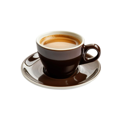 KI generiert: Braune Kaffeetasse mit Espresso auf einem Unterteller.