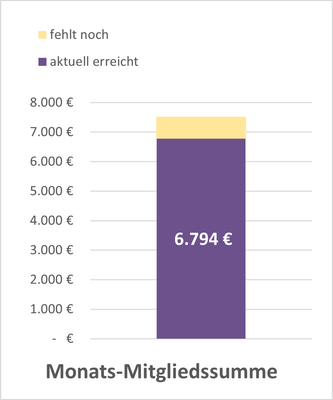 KI generiert: Säulendiagramm zeigt monatlichen Beitrag von 6.794 €; Ziel noch nicht erreicht.