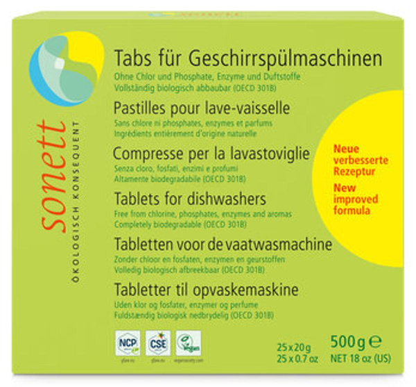 Produktfoto zu Spülmaschinen-Tabs, 25 Stück (500g), keine chlorhaltigen Bleichmittel, keine Phosphate und keine Duftstoffe