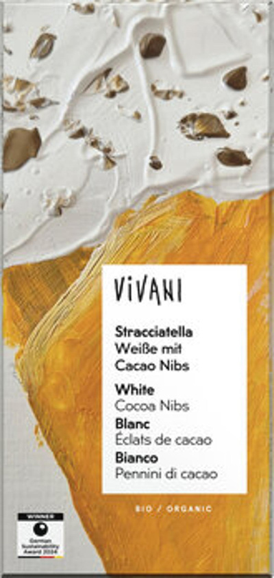 Produktfoto zu Stracciatella weiße Schokolade mit knusprigen Kakao Nibs, 80 g