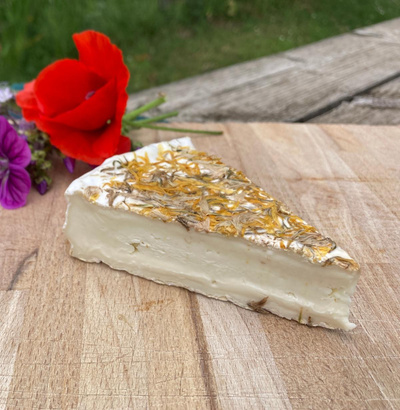 Produktfoto zu 1_8 Ziegenbrie Blütenbert mit Blütenmischung, ca. 125 g