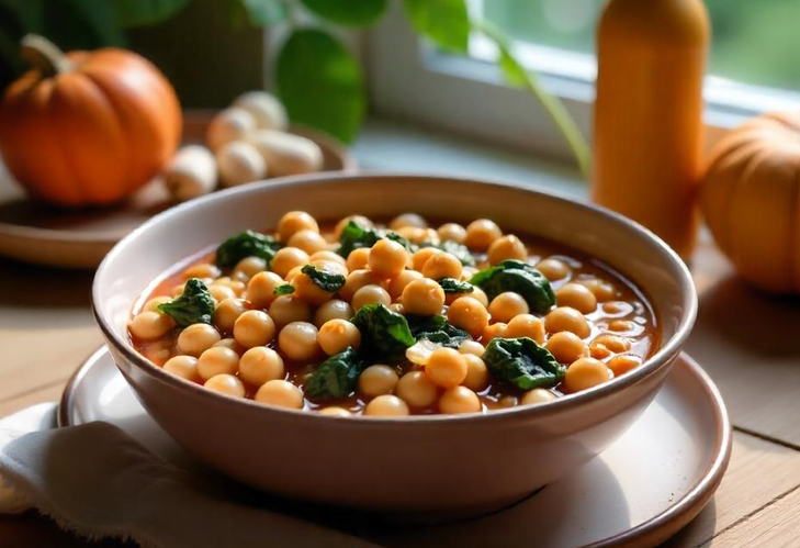 Rezeptbild für Kichererbseneintopf mit Spinat und Erdnüssen